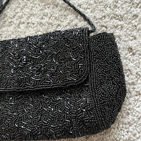 Inge Christopher Black Beaded Handbag Evening Wedding Formal Crossbody Vintage - Picture 2 of 6